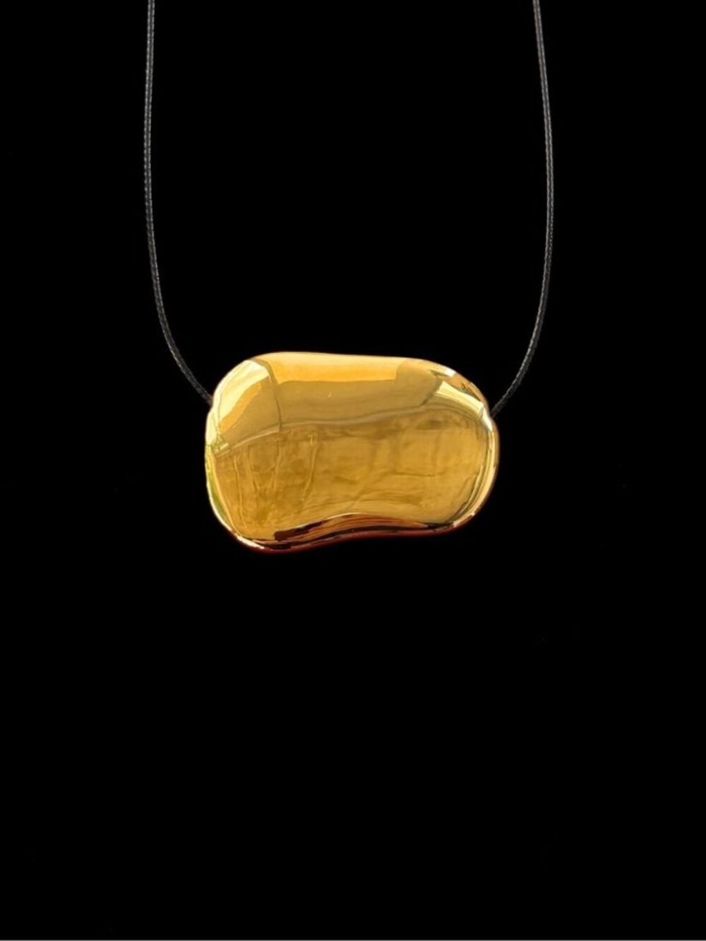 Large Bean Gold Necklace - Adjustable Cord Pendant